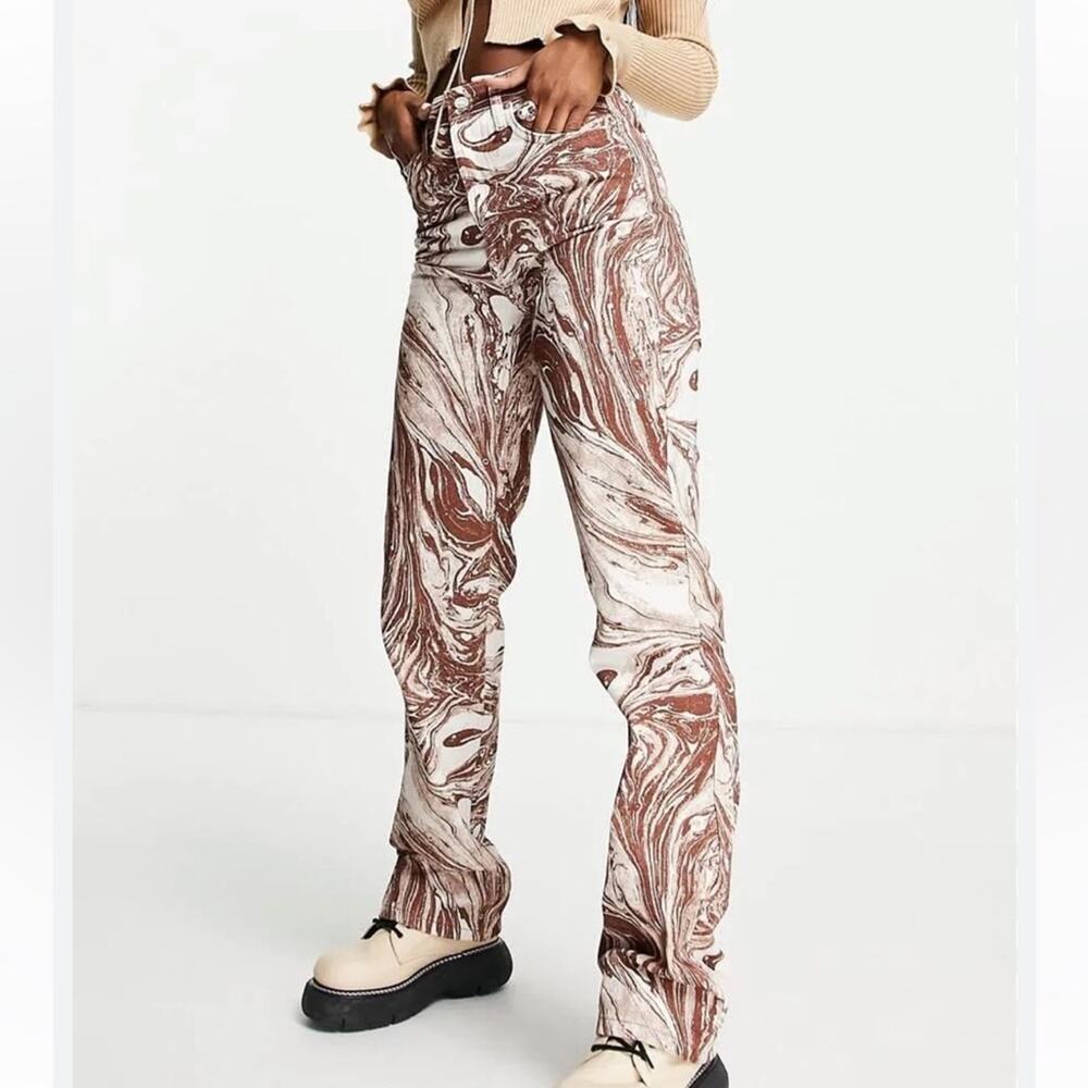 Topshop Kort jeans in brown marble print